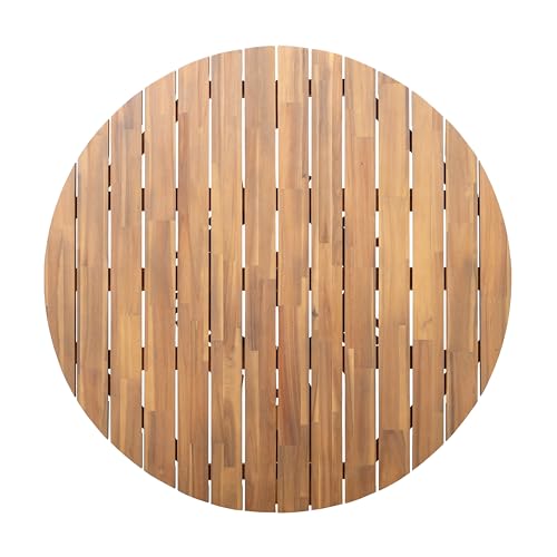 Merax 5 Pieces Patio Dining Sets for 4 People, Outdoor Acacia Wood Furniture Sets, 47.25" Large Round Table & Slatted Dining Chairs for Garden Patio Deck, Teak Look & White Rope Merax