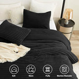 CozyLux Fluffy Full Size Comforter Sets - Super Soft Faux Fur Black Comforter Full Size, Winter Warm Fleece Bedding Set, 3 Pieces Plush Fuzzy Bed Set (1 Shaggy Comforter, 2 Pillowcases) CozyLux