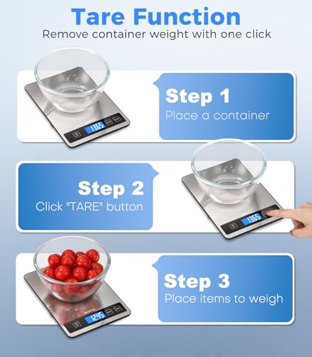 BakFee Food Scale - 15kg/33lb Digital Kitchen Scale with Full-View LCD Display, Grams and Ounces, Easy Clean Stainless Steel, 6 Units with Tare Function, Precise for Baking, Cooking & Meal Prep, Black