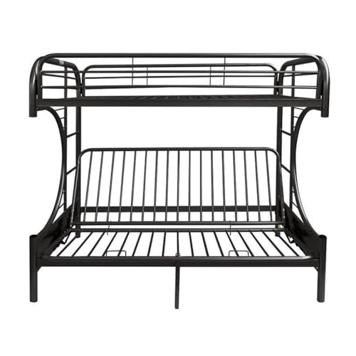Pemberly Row Twin-Over-Full Futon Metal Bunk Bed, 65" H x 78" W x 41" D, Black Finish, Durable Metal Frame with Built-in Side Ladders, Full-Length Guard Rails, Convertible for Bedroom or Kids' Room Pemberly Row