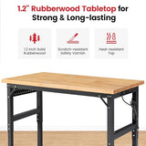 ENJOYWOOD Workbench for Garage Adjustable Height 60 x 22 Inch Work Table with Wheels Heavy Duty Rubberwood Tabletop Workbench with Pegboard, Power Outlets for Woodworking Shop, Home, Office ENJOYWOOD