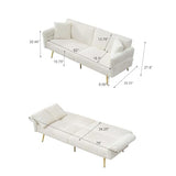 Japovker 79'' White Futon Sofa Bed, Corduroy Upholstered Folding Loveseat Couch with Adjustable Backrest and Armrests,Sleeper Sofa with Gold Metal Legs for Small Space Living Room (White) Japovker