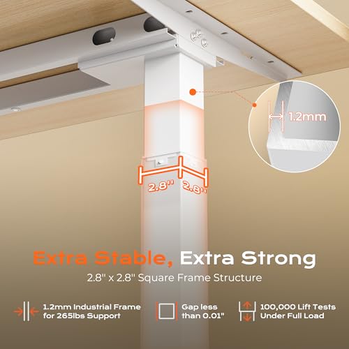 Huuger Dual Motor Electric Standing Desk Frame, Sit Stand up Desk Leg for 47.2” to 86.6” Desktop, Computer Desk Leg with Cable Tray, 3 Memory Height Presets, 2 Hooks, White Frame Only Huuger