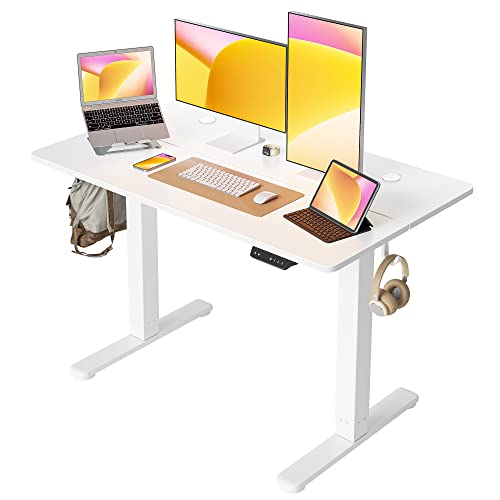 Cubiker 40 x 24 Inch Standing Desk, Stand up Height Adjustable Home Office Electric Table, Sit Stand Desk with Splice Board, White Frame & White Desktop - WoodArtSupply