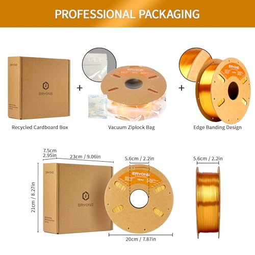 ERYONE Silk PLA Filament for 3D Printer, 1.75mm +/- 0.03mm, 1kg (2.1LBS)/Spool, Liquid Gold