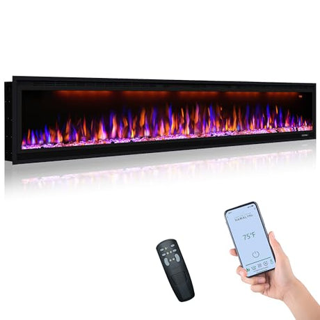 100 inch Smart Electric Fireplace, Wall Mounted Fireplace Insert for Living Room, Realistic Flame Fire w/Multicolor, Large Linear Fireplace Recessed in Wall, Black (100") Dreamflame