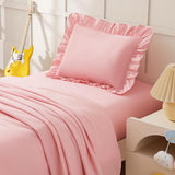 KKJIAF 3 Piece Toddler Sheet Set Microfiber, Includes a Flat Sheet, a Fitted Sheet and a Ruffle Pillowcase, Light Pink KKJIAF