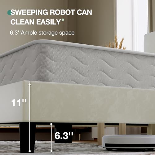 Novilla Queen Bed Frame, Queen Size Bed Frame with Wooden Slats Support, Velvet Upholstered Headboard, No Box Spring Needed, Heavy Duty Feet, Easy Assembly, White Velvet Novilla