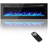 Fireplace, 50 Inch Recessed & Wall Mounted, 750W/1500W Dual Heater, Adjustable Brightness/Carbon Bed Colors/Touch Screen/12 Realistic Ember Color Fireplace, Mount Black PeakPursuit
