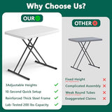 MAKE CHANGES Folding Table 30 Inch - Small Desk Adjustable Height TV Tray for Laptop, Couch, Camping - Heavy Duty Utility Foldable Table for Small Spaces, No Assembly Required, White Granite MAKE CHANGES
