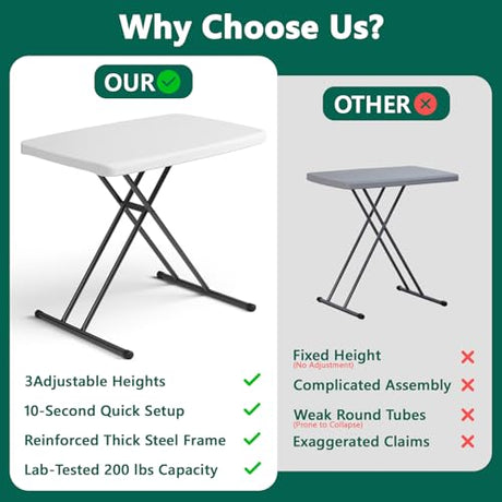 MAKE CHANGES Folding Table 30 Inch - Small Desk Adjustable Height TV Tray for Laptop, Couch, Camping - Heavy Duty Utility Foldable Table for Small Spaces, No Assembly Required, White Granite MAKE CHANGES