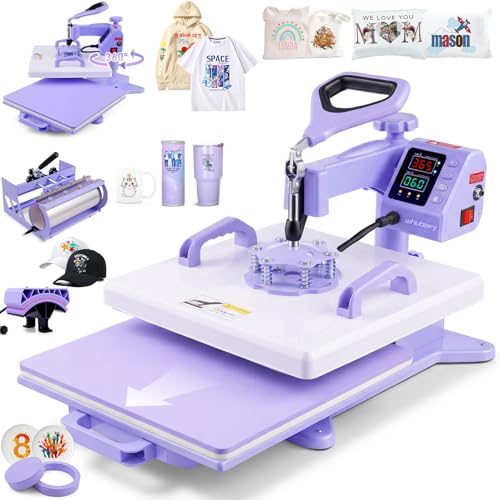 Whubefy Heat Press 15x15 inch 5 in 1 with 30OZ Tumbler Press, Slide Out 360° Swing Away Digital Shirt Press Machine, Industrial-Quality Heat Transfer Sublimation for T-Shirt/Tumbler/Mug/Hat/Cap/Plate Whubefy