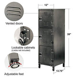 AllSpace 3 Doors, Grey Metal Storage Locker, Slim Organizer Steel Cabinet, Lockable, 39" Height, Stackable for Home, Office, Gym, Kids Room 450112ET, Black Allspace
