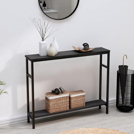 Timberer Narrow Console Table, 39.4” Sofa Table with Adjustable Shelf, 2-Tier Long Skinny Table for Hallway, Entryway, Living Room, Foyer, Black Timberer