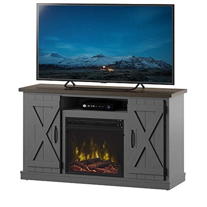 Twin Star Home Cottonwood Stand for TVs up to 55" Electric Fireplace, Antique Gray