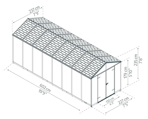 Palram - Canopia Rubicon 8 Ft. x 20 Ft. Shed DIY Storage with Polycarbonate and Aluminum Shed, Organization, Low-Maintenance Outdoor, Garden, Backyard, Utility Building with Skylight(Gray) CANOPIA