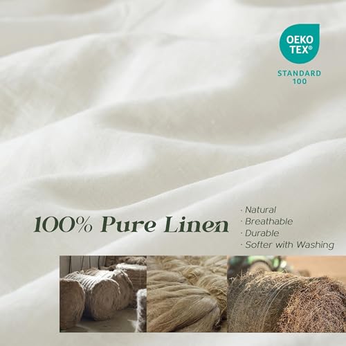 Simple&Opulence 100% Linen Duvet Cover Set, 3 PCS Natural French Flax White Duvet Cover Queen Size, Breathable Soft Comfy Linen Bedding Comforter Cover with 2 Pillowcases(White, 88"x92") Simple&Opulence