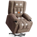 Sweetcrispy Power Lift Recliner Chair with Vibration Massage and Heat for Adults, Ergonomic Overstuffed Breathable Fabric Reclining Chair with Side Pockets, Remote Control, Living Room, Bedroom, Brown