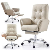 EMIAH Office Chair with Foot Rest Criss Cross Chair with Wheels and Flip-up Arms Reclining Desk Chair Comfy Wide Seat PU Leather Rolling Computer Home Office Chair (Beige) EMIAH