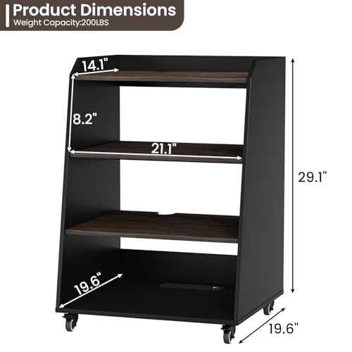 Rresyet 22.1" 4-Tier AV Media Stand with Wheels, Wooden Record Player Stand with LED Lights，Stereo Rack and Game Console Stand for Music Room, Living Room Rresyet