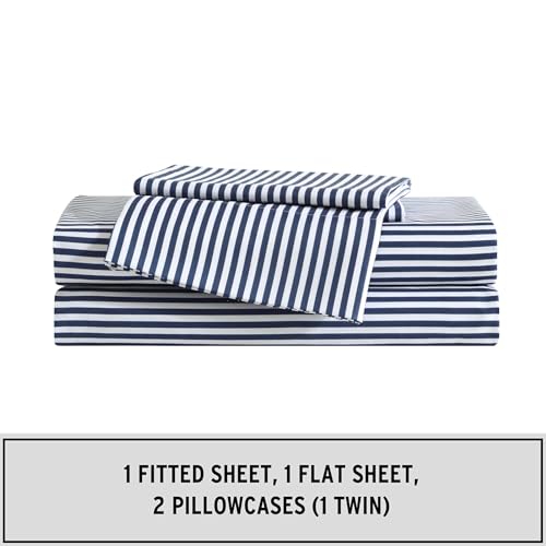 Eddie Bauer Kids - Twin Sheets, Stain-Resistant Toddler Bedding with Matching Sham(s), Super Soft, Ideal Boy Room Essentials (Vivid Stripe Blue, Twin) Eddie Bauer