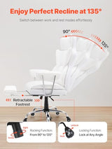 VEVOR Reclining Office Chair with Footrest, Heavy Duty PU Leather Oversize Office Chair, Big and Tall Executive Office Chairs with Lumbar Support, Strong Metal Base Quiet Wheels, White VEVOR