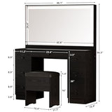 IRONCK Vanity Makeup Desk Set with LED Lighted Mirror & Power Outlet, 7 Drawers Bedroom Vanities Table with Stool,Black IRONCK