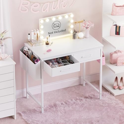 DLisiting Makeup Vanity Desk No Mirror - 40 Inch Small Vanity for Girls Bedroom Living Room Home Office, Small White Computer Study Desks for Teens, for Her DLisiting