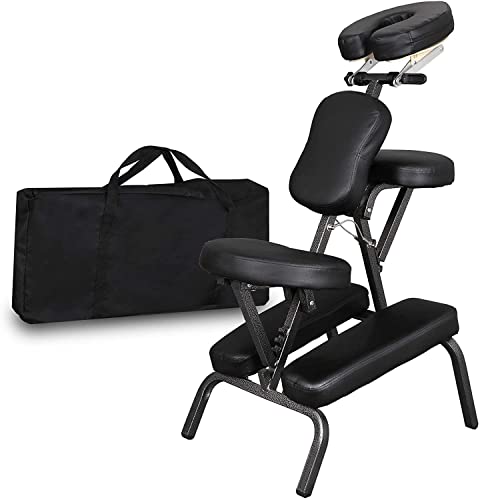 JupiterForce Portable Massage Chair Foldable Lightweight Tattoo Therapy Chair with Adjustable 4 Inches Thick Sponge Face Cradle for Client Spa Salon Massage with Carrying Bag (Black) JupiterForce