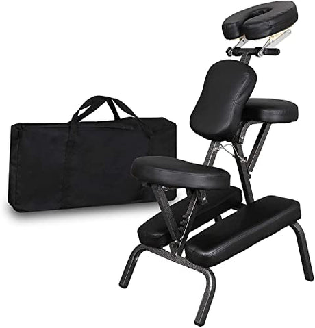 JupiterForce Portable Massage Chair Foldable Lightweight Tattoo Therapy Chair with Adjustable 4 Inches Thick Sponge Face Cradle for Client Spa Salon Massage with Carrying Bag (Black) JupiterForce