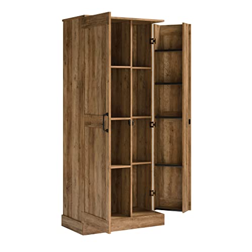 Sauder Miscellaneous 2-Door Swing Out Storage Pantry Cabinet, L: 32.17" x W: 17.13" x H: 72.09", Rural Pine Finish Sauder