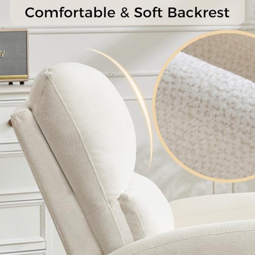 AEMEIOS Swivel Rocker Recliner, Manual Swivel Glider Nursery Recliner Chair with Adjustable Headrest and Lumbar Support, Rocking Recling Chairs for Small Space, Living Room, Bedroom, White