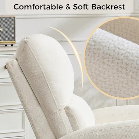 AEMEIOS Swivel Rocker Recliner, Manual Swivel Glider Nursery Recliner Chair with Adjustable Headrest and Lumbar Support, Rocking Recling Chairs for Small Space, Living Room, Bedroom, White AEMEIOS