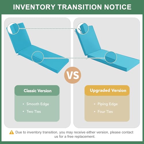 Summsun Chaise Lounge Cushions Outdoor Set of 2 - Waterproof and Fade Resistant Sun Lounger Replacement Cushions - Patio Lounger Pads with Removable Cover for Pool, Deck, Lawn, 72 x 21 x 3 Inch, Teal