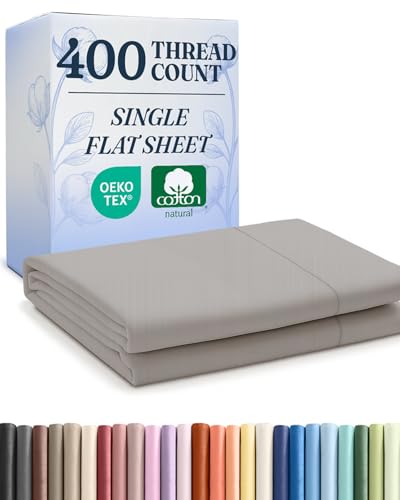 Full 400 Thread Count 100% Cotton Flat Sheet - Comfortable, Cooling & Breathable Cotton - Top Flat Sheet Only - Luxury Hotel Quality Bedding - Extra Soft & Comfy - Easy Care, Wrinkle Free - Light Grey CGK Unlimited