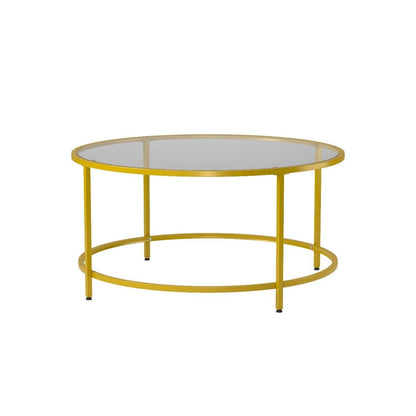 Yaheetech Gold Glass Coffee Table for Living Room, 36" Round Glass Coffee Table with Metal Frame, Circle Coffee Table for Home, Office, Apartment - WoodArtSupply