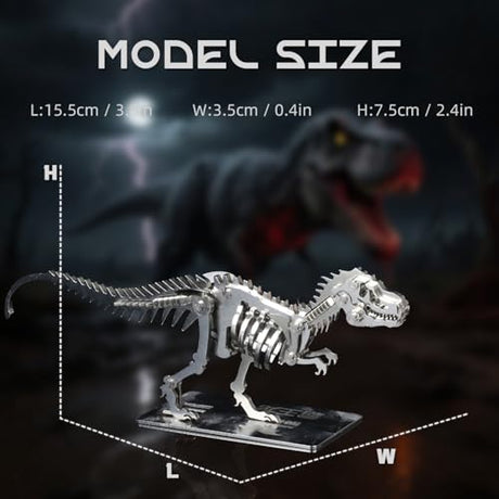 Kolotesame T.rex 3D Metal Puzzle Dinosuar Model for Adults, DIY Dinosuar Skeleton Building Model Kit, Immersive Creative Puzzle Model for Men or 3D Building Enthusiasts Gift kolotesame