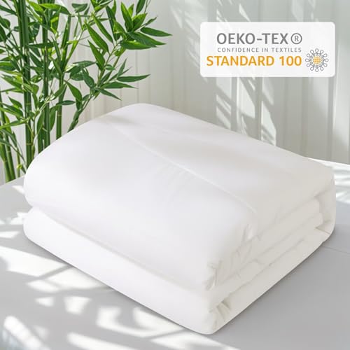 Rwlvpe Cooling Comforter Queen Size, 100% Rayon Derived from Bamboo Shell, Cooling Blanket for Hot Sleepers, Q-Max>0.48 Breathable Bamboo Fill Duvet Insert (90"x90", White) Rwlvpe