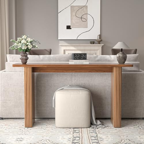 Fluted Narrow Console Table, Mid Century Modern Long Entryway Table, Farmhouse Entry Way Couch Table Behind Sofa, Easy Assembly, 60 Inch, for Living Room, Hallway, Entrance, Wooden, Walnut Xyulmeo