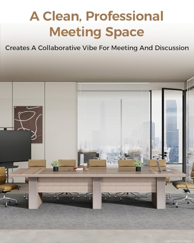 Nuipesn 12FT Rectangular Conference Table (142" x 51"), Extra Wide Boardroom Meeting Table for 12-14 People, Dual Cable Management Grommets, 1.6" Thick Top, Light Oak & Gray Nuipesn