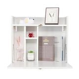 YUSING Wall Mounted Table, Multifunctional Fold Down Wall Mounted Laptop Computer Desk with Storage Compartments for Home, Office, White YU YUSING