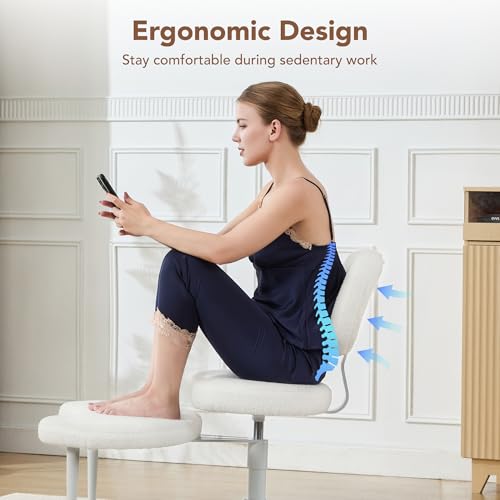 Ergonomic Cross Legged Chair with Wheels,360° Swivel Meditation Chair,ADHD Chair, Criss Cross Desk Chair with Lumbar Support and Adjustable Stool, Flexible Design for Fidgety Sitters, Ivory leader cattle