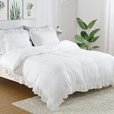 White Ruffled Duvet Cover Twin, 2PCS Soft Washed Microfiber Vintage French Country Duvet Cover Set for Kids Girls, White, 68x90 in CAROMIO