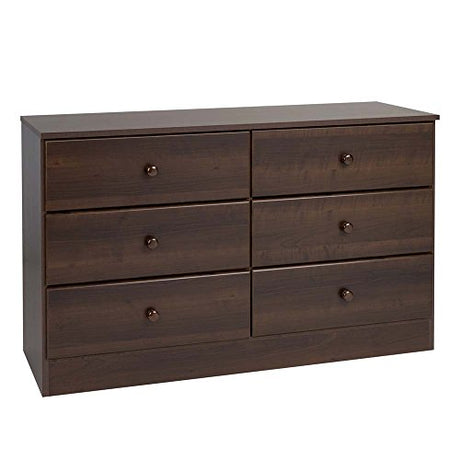 Prepac Astrid 6 Drawer Double Dresser For Bedroom, 16" D x 47.25" W x 28.25" H, Espresso Prepac