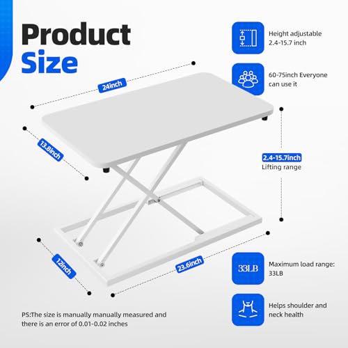 Hoodutric Standing Desk Converter Height Adjustable, Sit to Stand up Desk Riser Computer Workstation use in Laptop and Single Monitor Ergonomic Desktop Workstation for Home Office - White Hoodutric