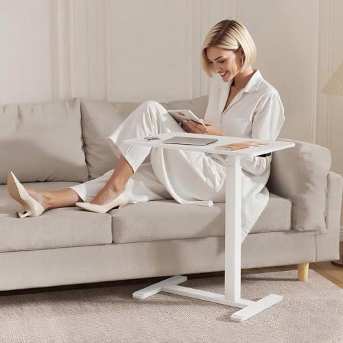 GallopFun Rolling Teacher Standing Desk with Hidden Wheels,Pneumatic Mobile Laptop Table Height Adjustable Small Sit Standing Desk for Home Office,White GallopFun