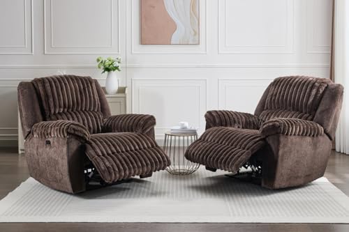 Oversized Power Recliner Chairs Zero Gravity for Big Man Faux Fur Electric Extra Large Recliners with USB Port for Living Room Soft Overstuffed Reclining Theater Seating 26" Seat Width Brown
