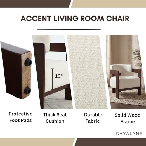 DAYALANE Beige Barrel Accent Chairs Set of 2, Cozy Upholstered Living Room Chair for Bedroom, Walnut Wood Frame, Vintage Modern Lounge Reading Chairs for Apartment Waiting Room Office,Beige DAYALANE