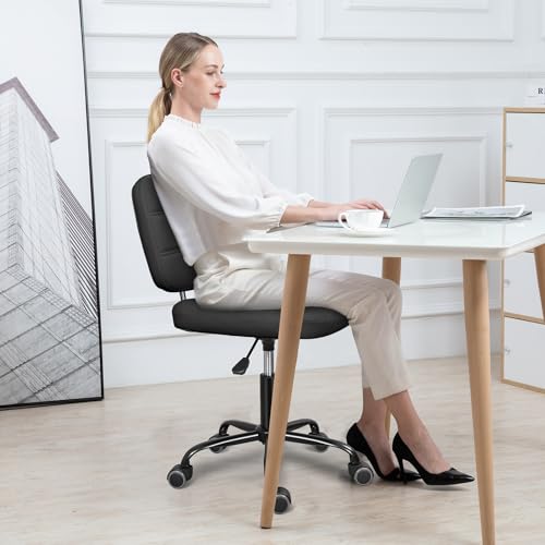 ERGOSEAT Armless Home Office Desk Chair with Wheels, Modern Ergonomic Drafting Rolling Chair with 360° Swivel Wheels,Height Adjustable Computer Task Chairs for Small Space, Black ERGOSEAT
