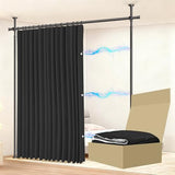 JILRON No-Drill Room Divider Curtain Set: Includes 106" W x 84" L Black Curtain & Adjustable Pole Brackets (35-100" W x 43-120" H Adjustable Range) Jilron